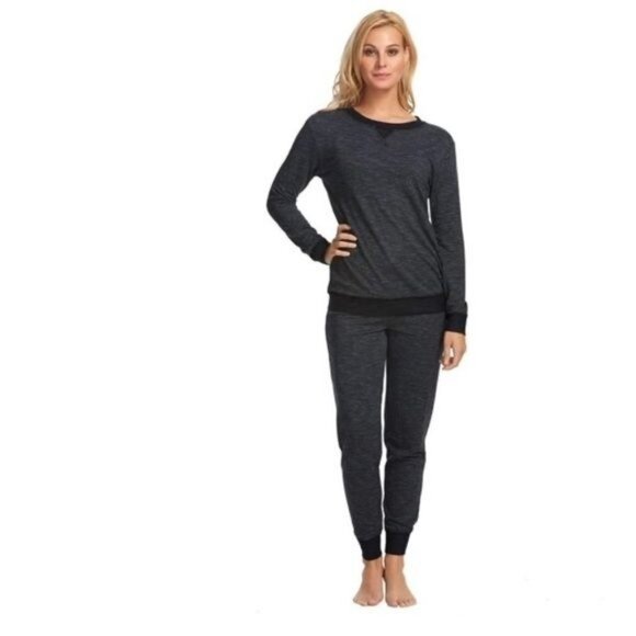 Womens Heathered Black Lounge Set M/M By Felina - Picture 1 of 15
